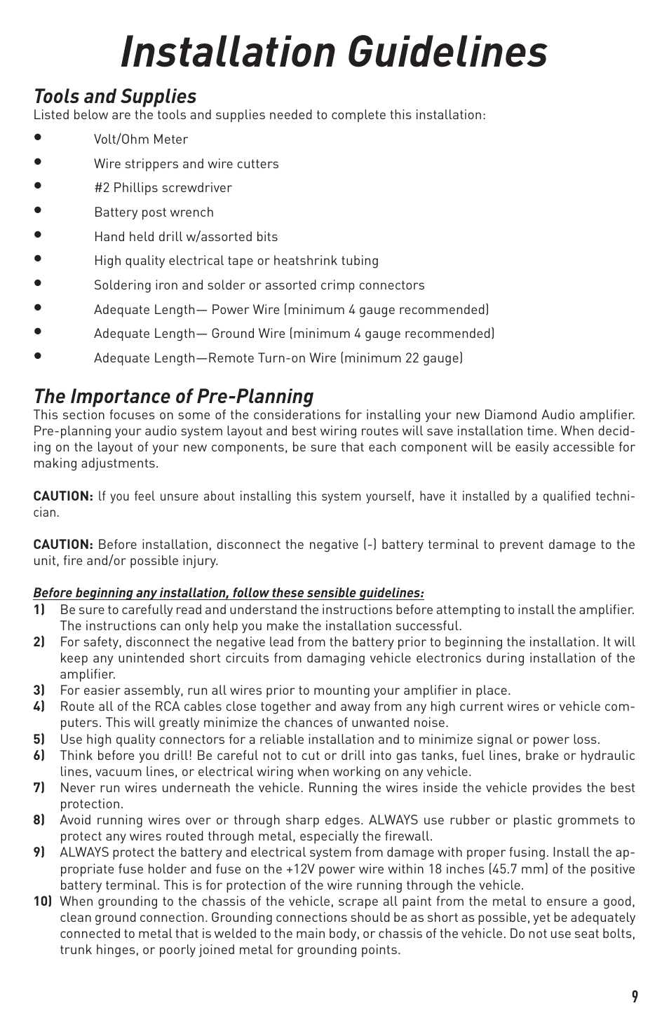 Installation guidelines, Tools and supplies, The importance of pre-planning | Diamond D400.1 User Manual | Page 9 / 16