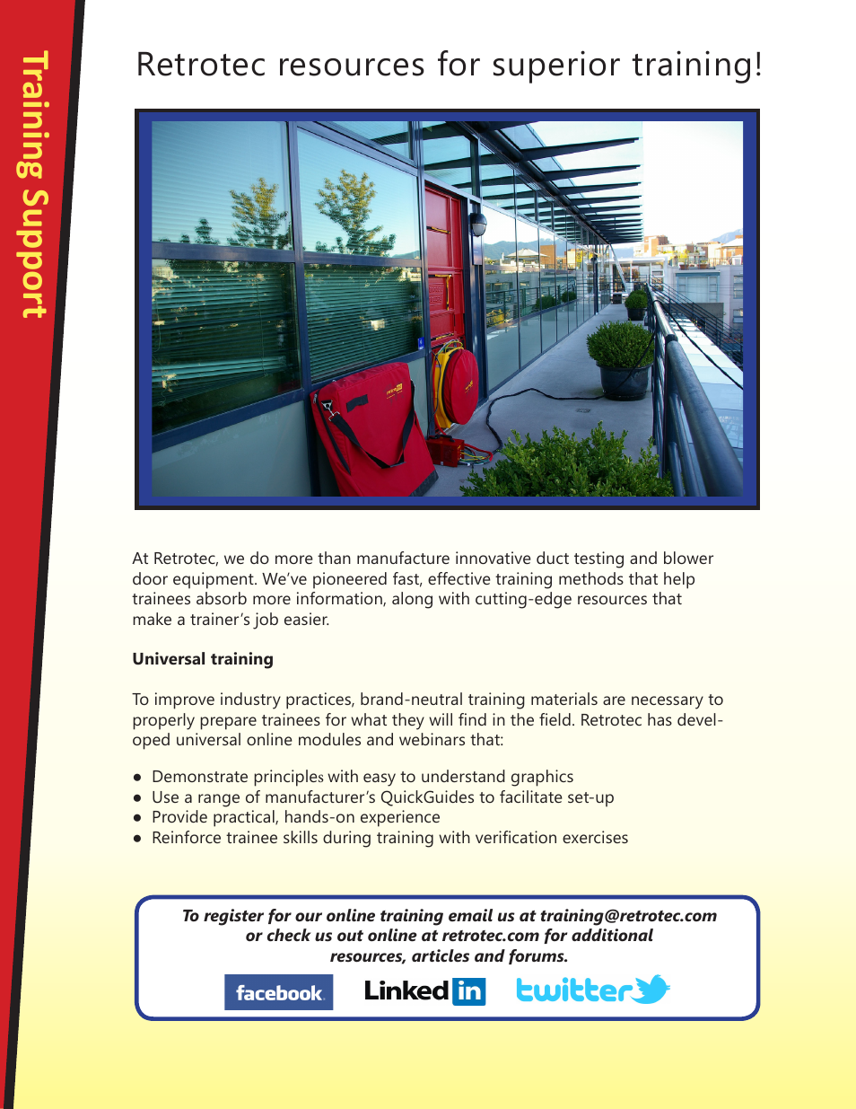 Training support, Retrotec resources for superior training | Retrotec Training Resources User Manual | Page 2 / 4