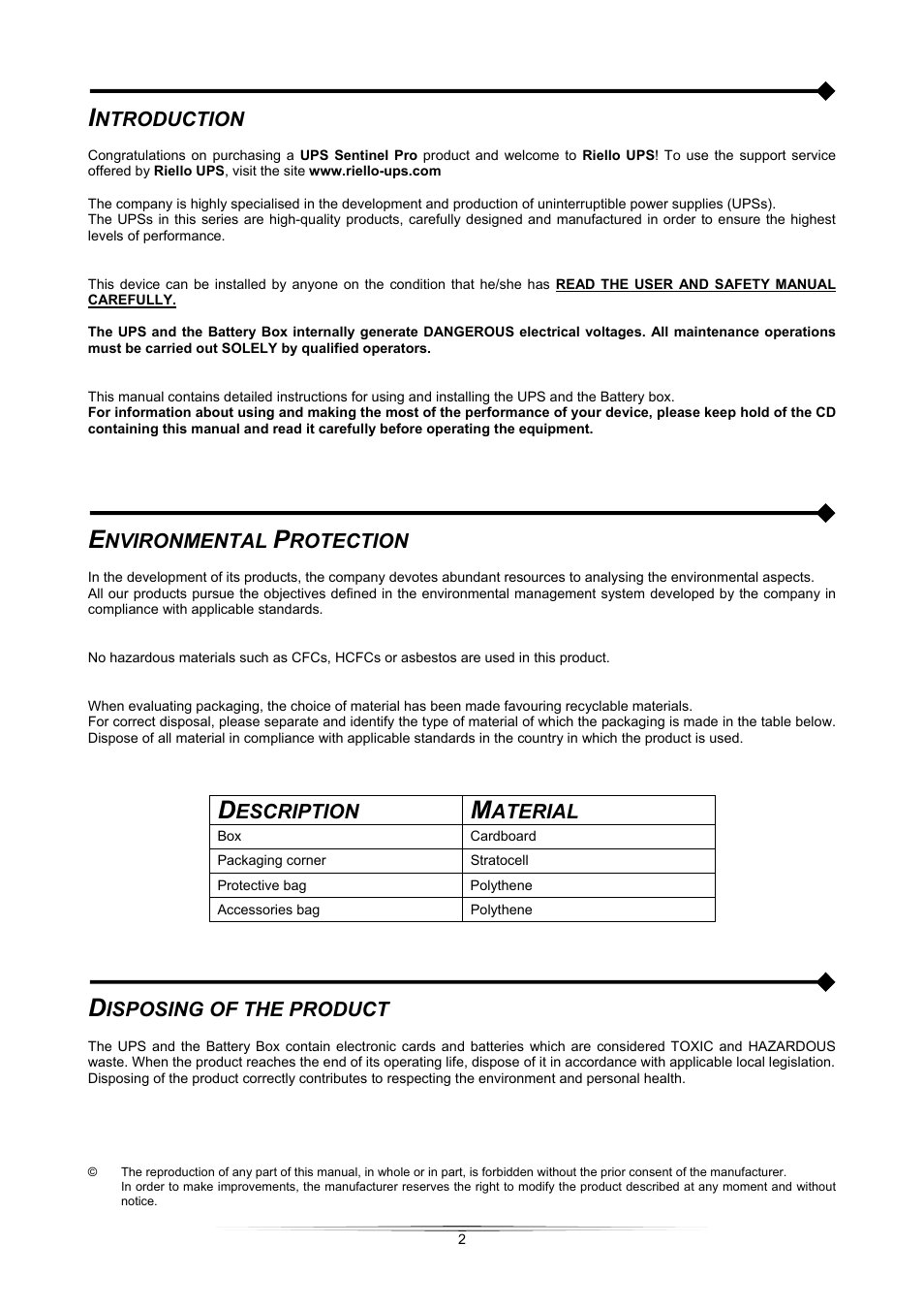 Riello UPS Sentinel Pro (700 - 3000 VA) User Manual | Page 2 / 26