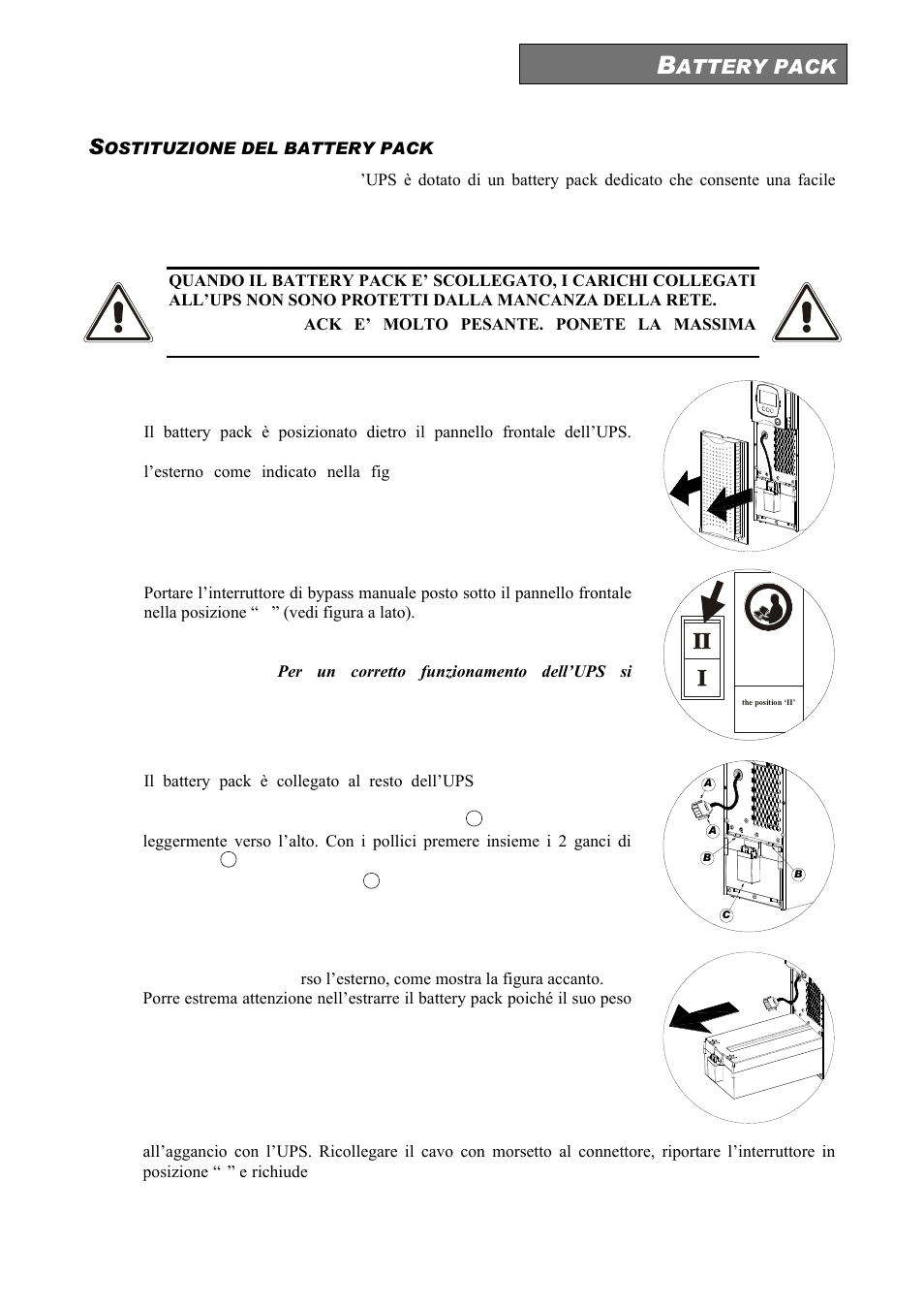 Attery pack, Ostituzione del battery pack | Riello UPS Sentinel Dual (High Power) (3.3 - 10 kVA) User Manual | Page 33 / 146