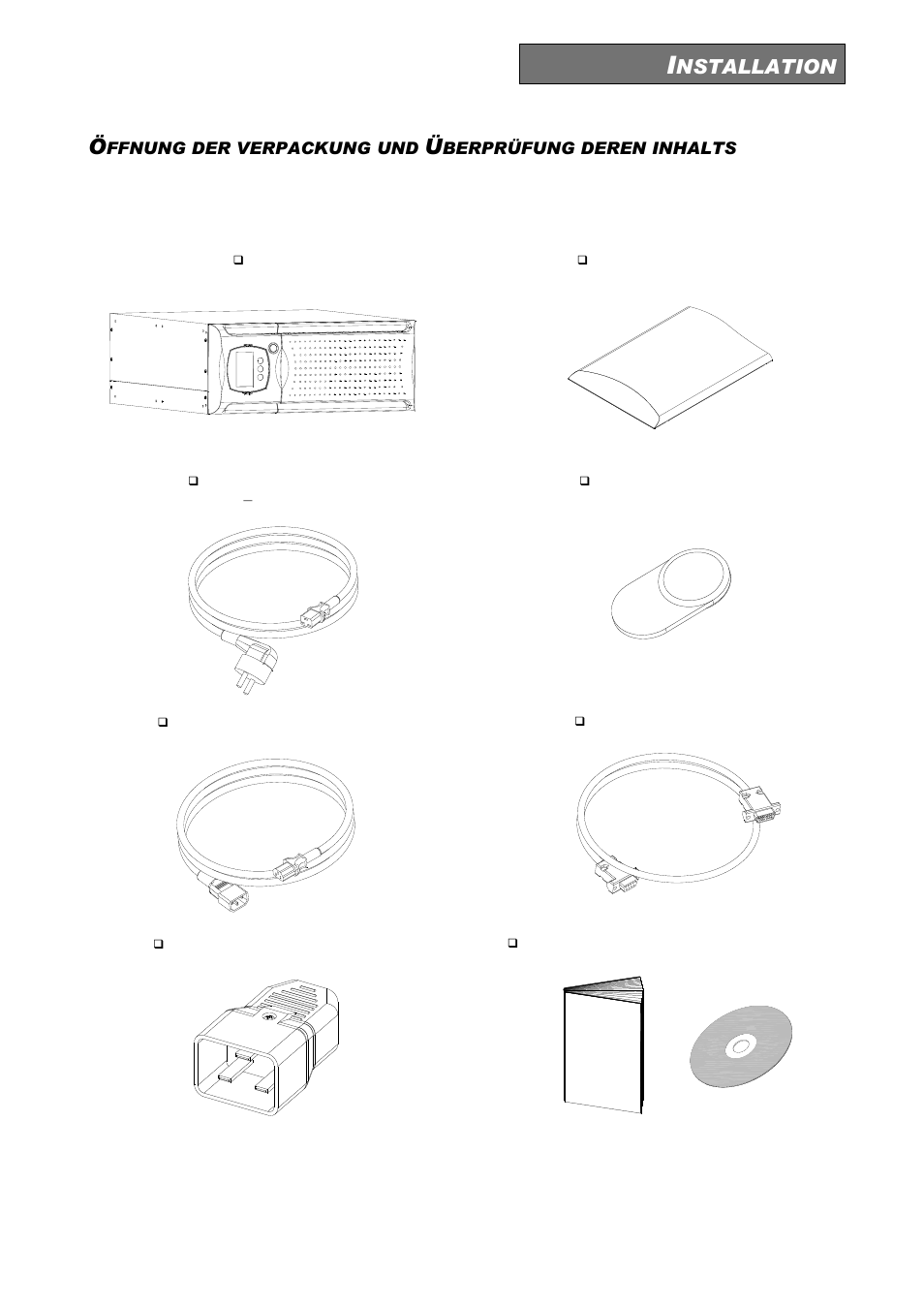Nstallation, Ffnung der verpackung und, Berprüfung deren inhalts | Riello UPS Sentinel Dual (High Power) (3.3 - 10 kVA) User Manual | Page 73 / 146