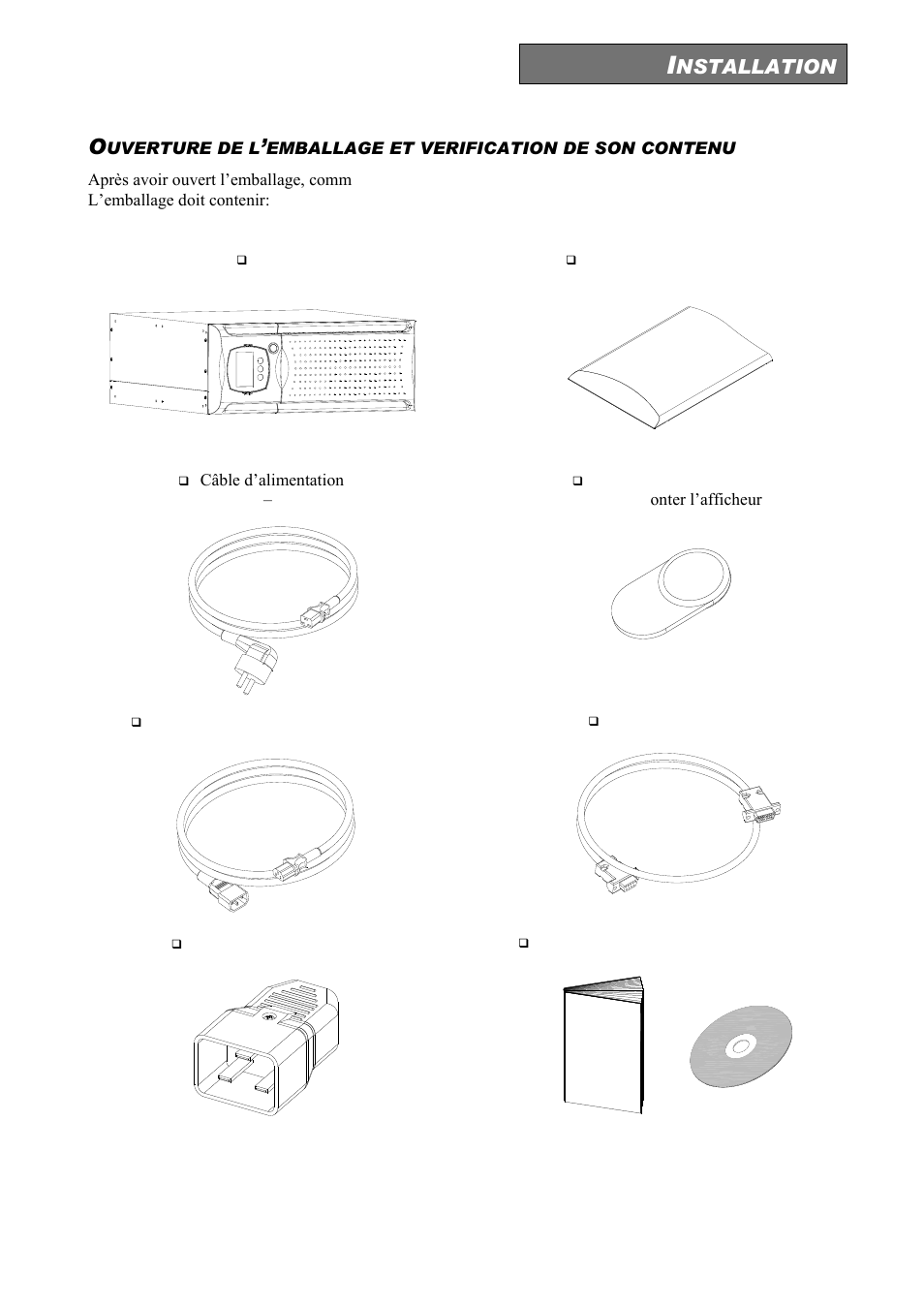 Nstallation, Uverture de l, Emballage et verification de son contenu | Riello UPS Sentinel Dual (High Power) (3.3 - 10 kVA) User Manual | Page 99 / 146