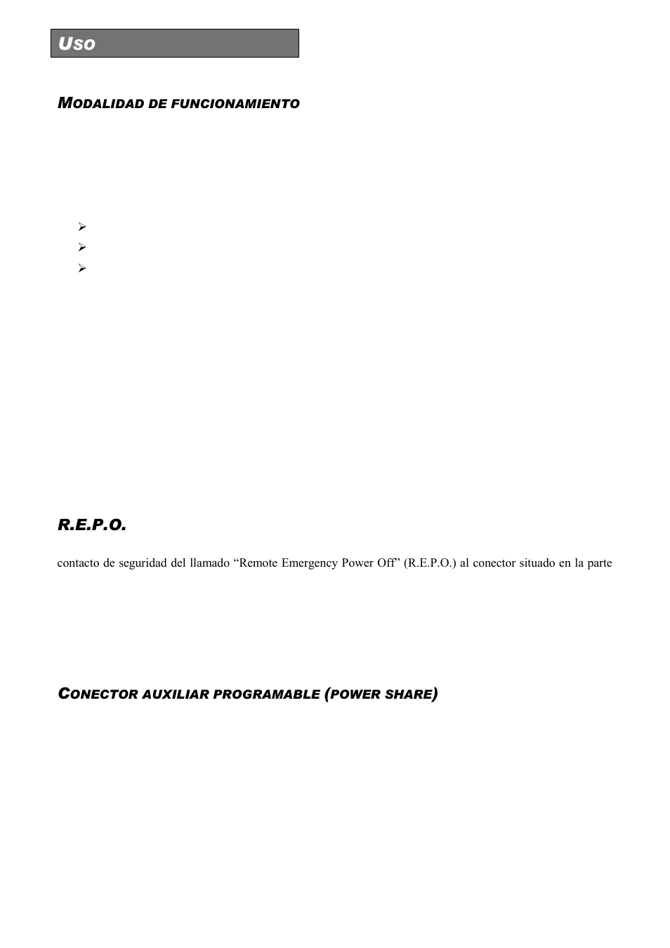 Odalidad de funcionamiento, R.e.p.o, Onector auxiliar programable | Power share | Riello UPS Sentinel Dual (High Power) (3.3 - 10 kVA) User Manual | Page 142 / 156