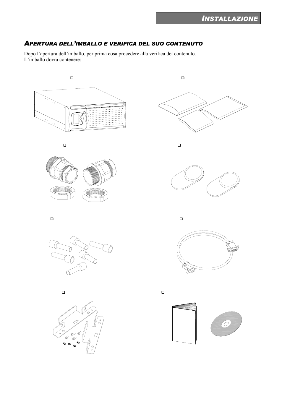 Nstallazione, Pertura dell, Imballo e verifica del suo contenuto | Riello UPS Sentinel Dual (High Power) (3.3 - 10 kVA) User Manual | Page 21 / 156