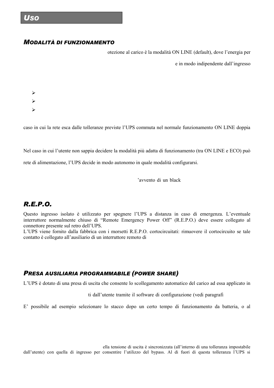 Odalità di funzionamento, R.e.p.o, Resa ausiliaria programmabile | Power share | Riello UPS Sentinel Dual (High Power) (3.3 - 10 kVA) User Manual | Page 30 / 156