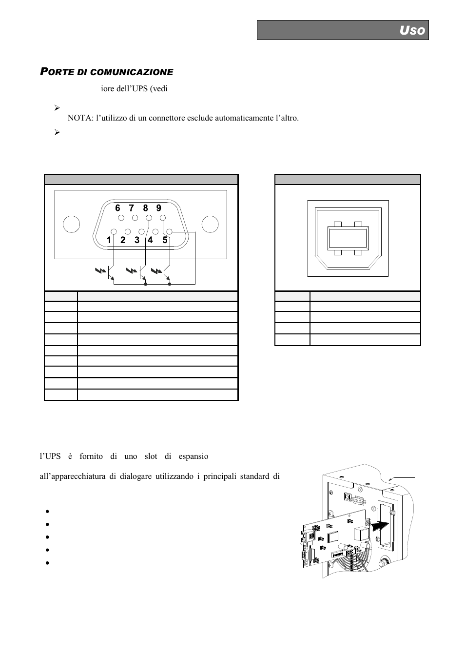 Orte di comunicazione, Connettori rs232 e usb, Communication slot | Riello UPS Sentinel Dual (High Power) (3.3 - 10 kVA) User Manual | Page 33 / 156