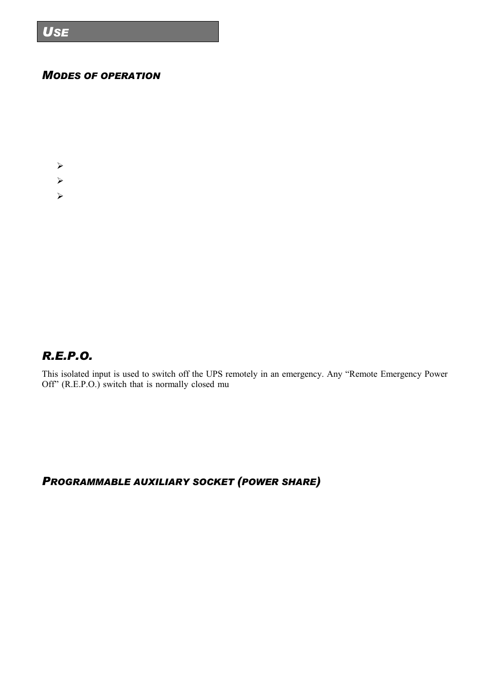 Odes of operation, R.e.p.o, Rogrammable auxiliary socket | Power share | Riello UPS Sentinel Dual (High Power) (3.3 - 10 kVA) User Manual | Page 58 / 156