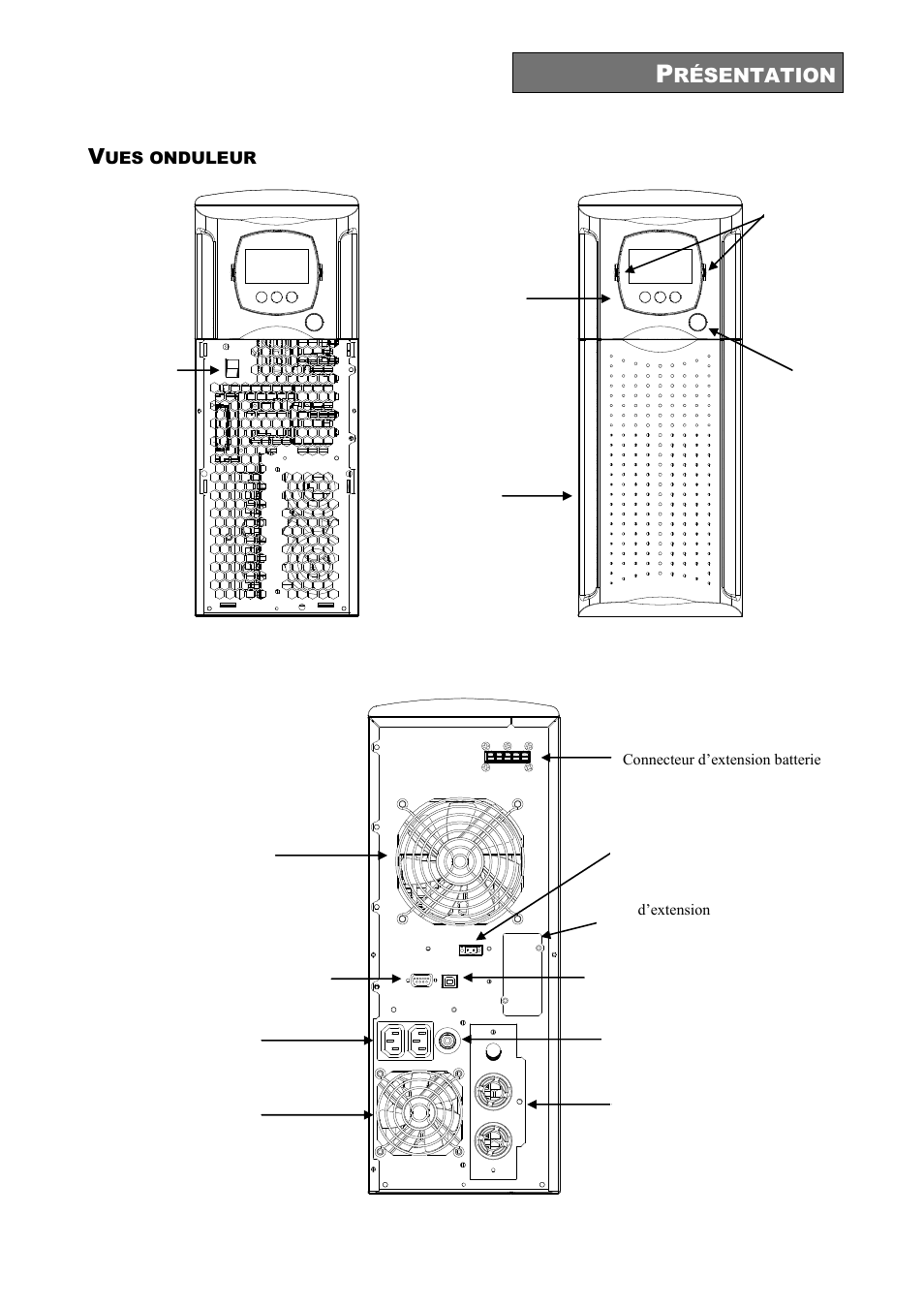 Ues onduleur, Vue de face, Vue arrière | Riello UPS Sentinel Dual (High Power) (3.3 - 10 kVA) User Manual | Page 127 / 196