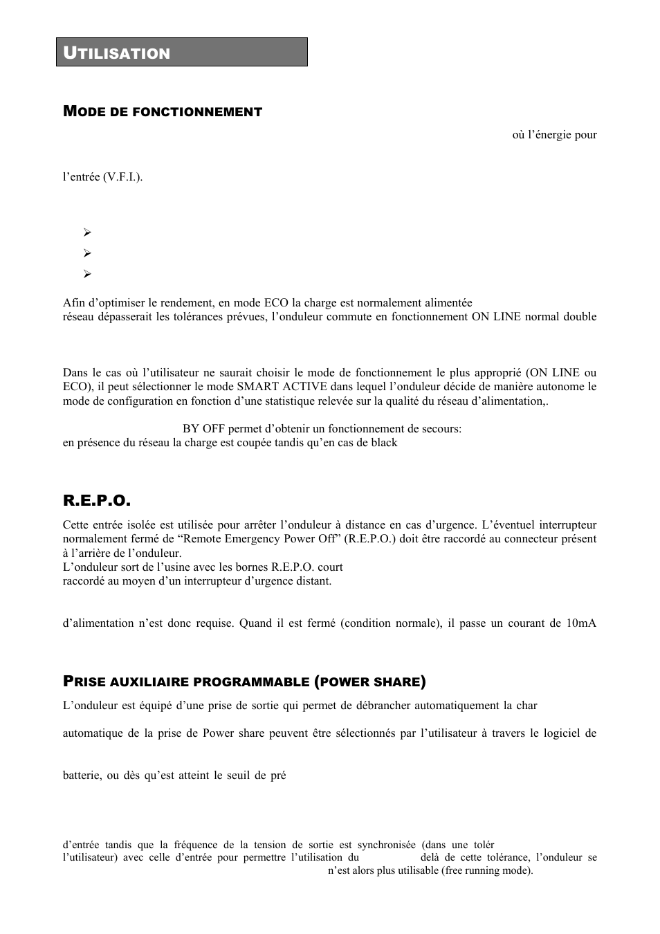 Ode de fonctionnement, R.e.p.o, Rise auxiliaire programmable | Power share | Riello UPS Sentinel Dual (High Power) (3.3 - 10 kVA) User Manual | Page 146 / 196