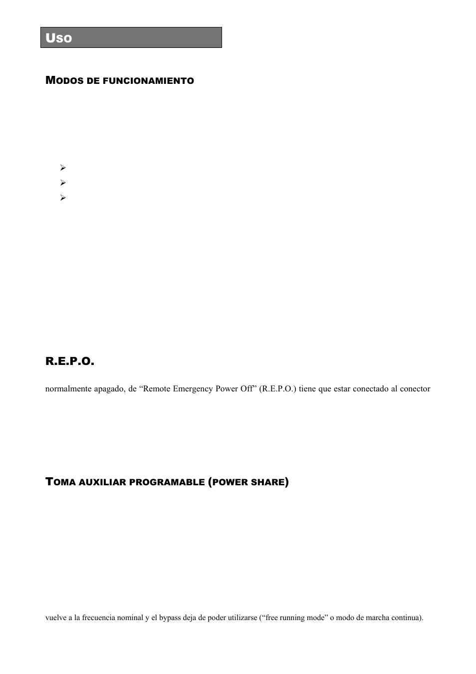 Odos de funcionamiento, R.e.p.o, Oma auxiliar programable | Power share | Riello UPS Sentinel Dual (High Power) (3.3 - 10 kVA) User Manual | Page 182 / 196