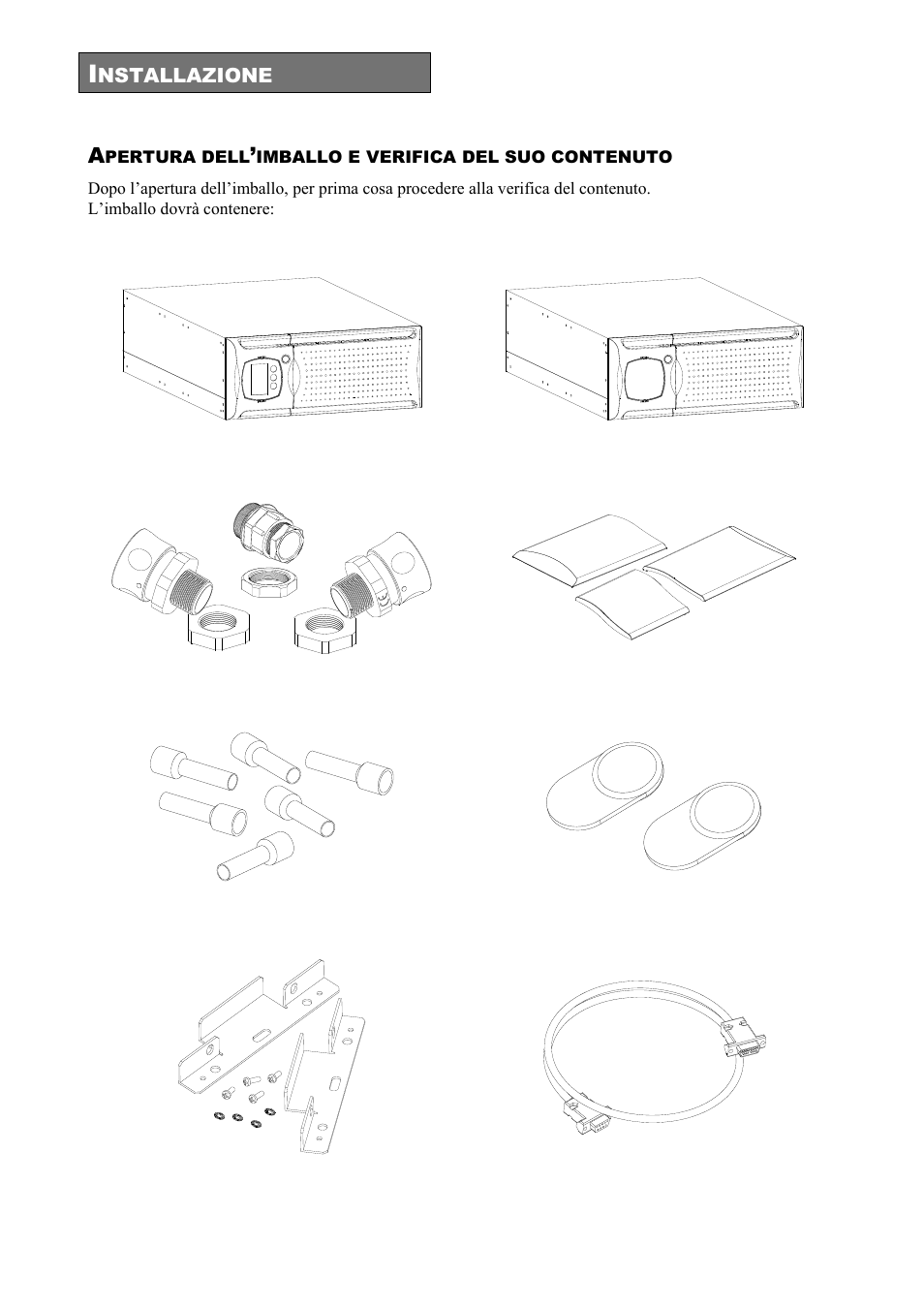 Nstallazione, Pertura dell, Imballo e verifica del suo contenuto | Riello UPS Sentinel Dual (High Power) (3.3 - 10 kVA) User Manual | Page 22 / 196