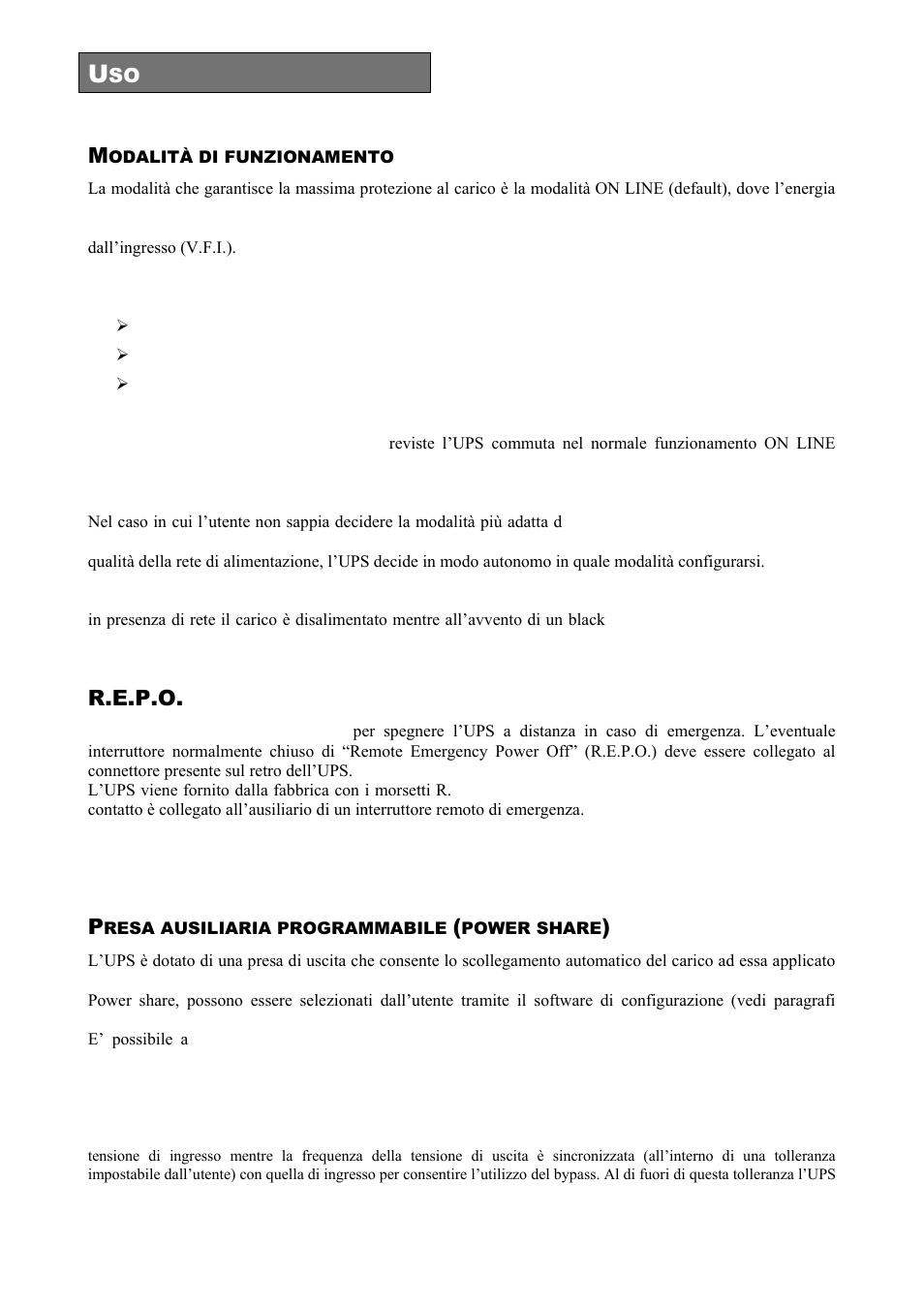 Odalità di funzionamento, R.e.p.o, Resa ausiliaria programmabile | Power share | Riello UPS Sentinel Dual (High Power) (3.3 - 10 kVA) User Manual | Page 38 / 196