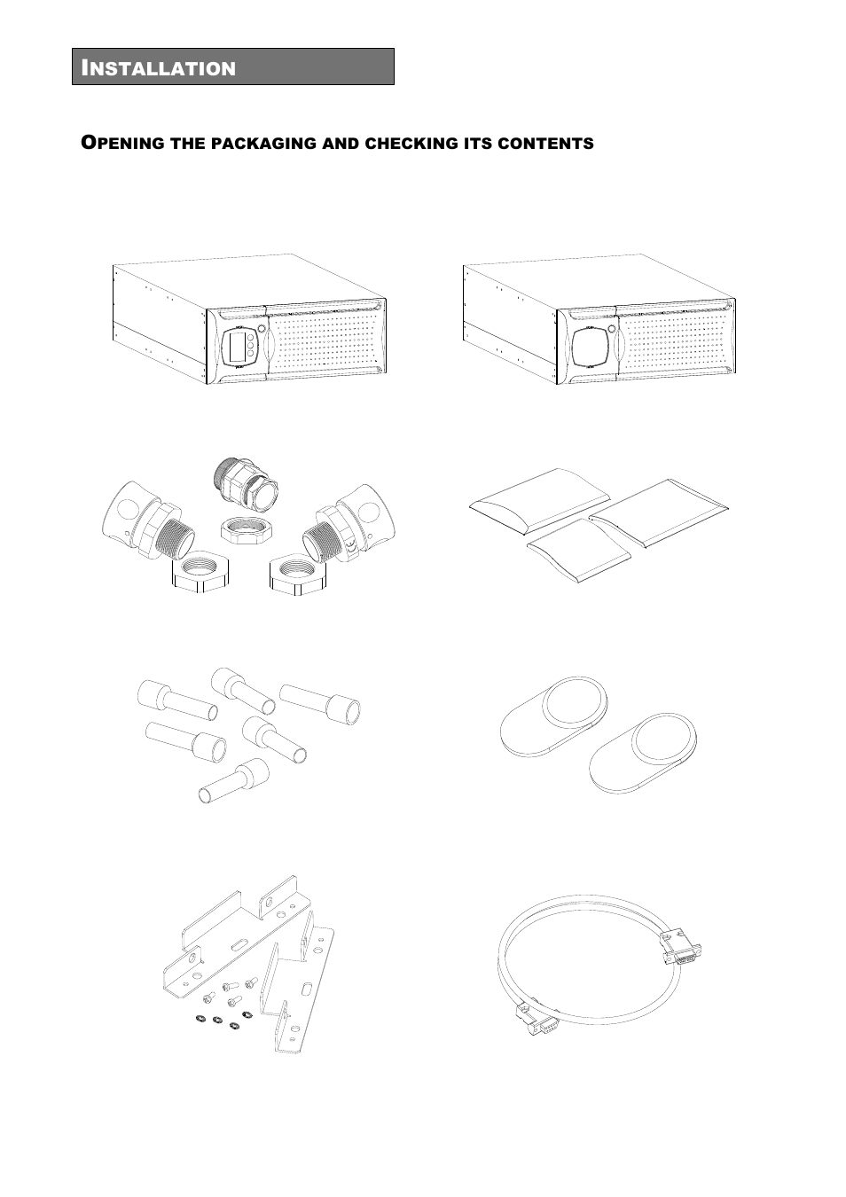 Nstallation, Pening the packaging and checking its contents | Riello UPS Sentinel Dual (High Power) (3.3 - 10 kVA) User Manual | Page 58 / 196