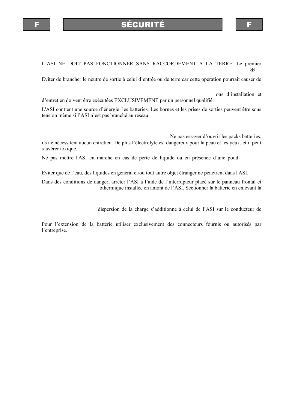 Fsécurité f | Riello UPS Sentinel Dual (High Power) (3.3 - 10 kVA) User Manual | Page 8 / 196