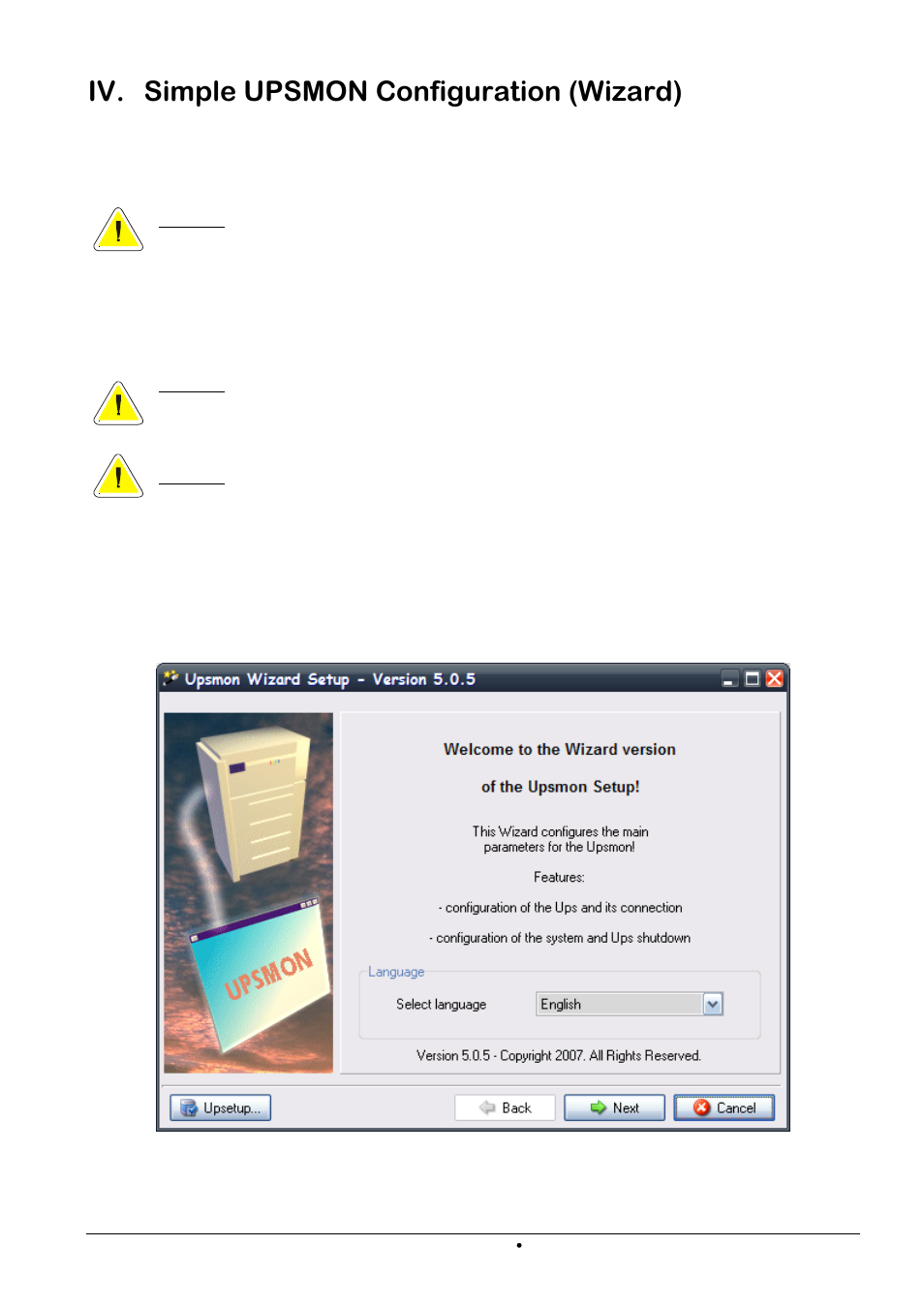 Iv. simple upsmon configuration (wizard), Wizsetup for windows | Riello UPS PowerShield³ User Manual | Page 11 / 83