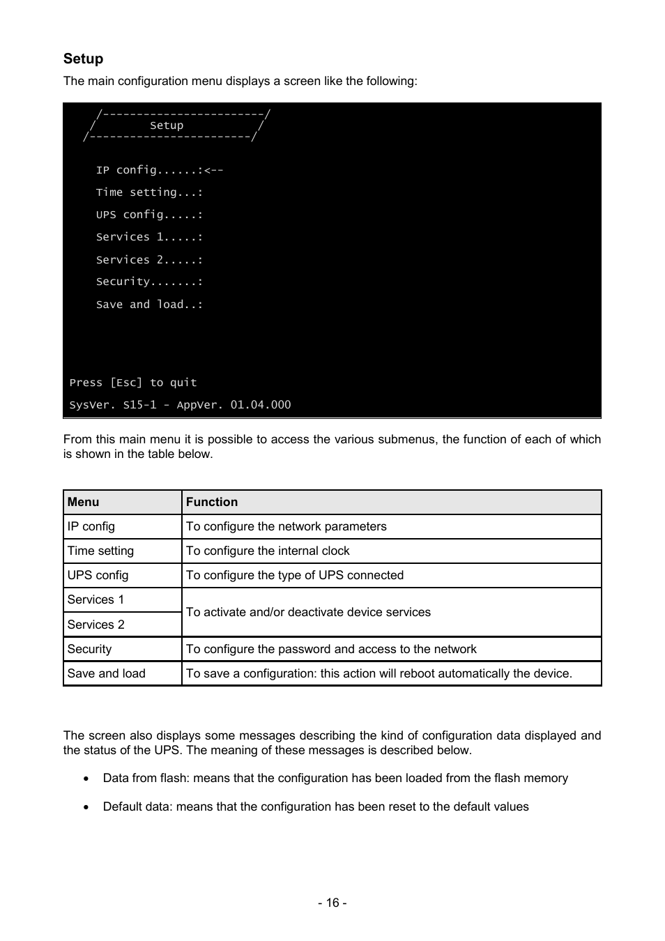 Setup | Riello UPS NetMan 204 User Manual | Page 16 / 48