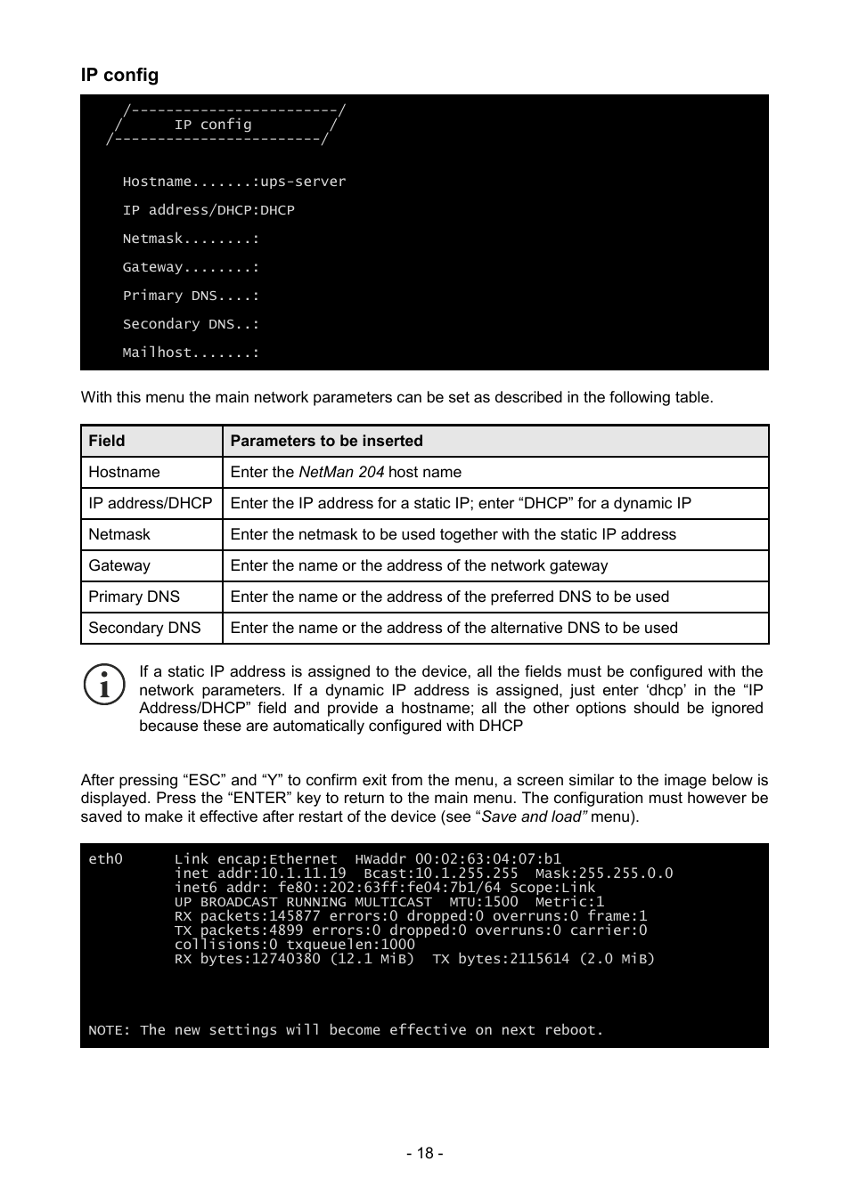 Ip config | Riello UPS NetMan 204 User Manual | Page 18 / 48