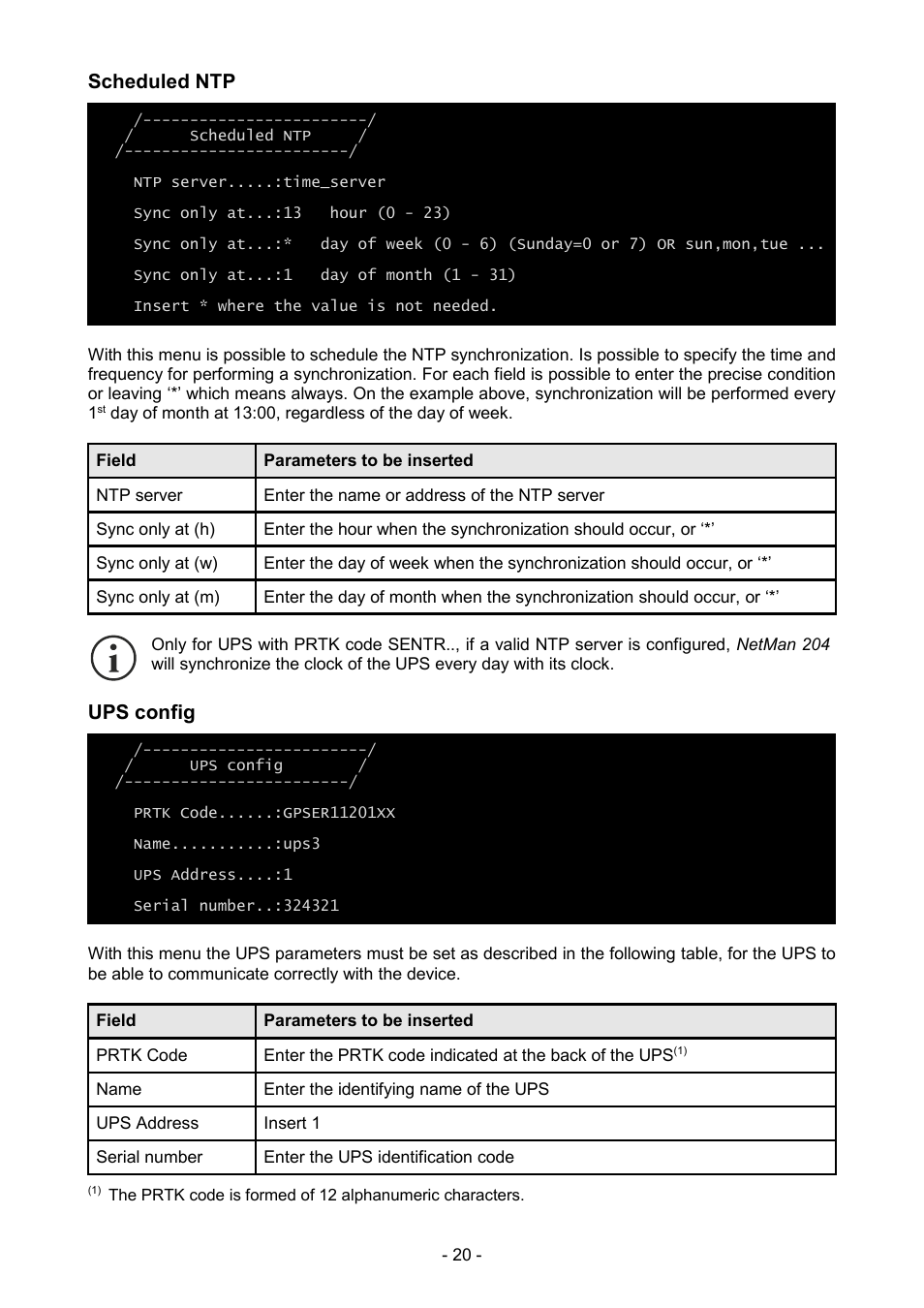 Scheduled ntp, Ups config | Riello UPS NetMan 204 User Manual | Page 20 / 48