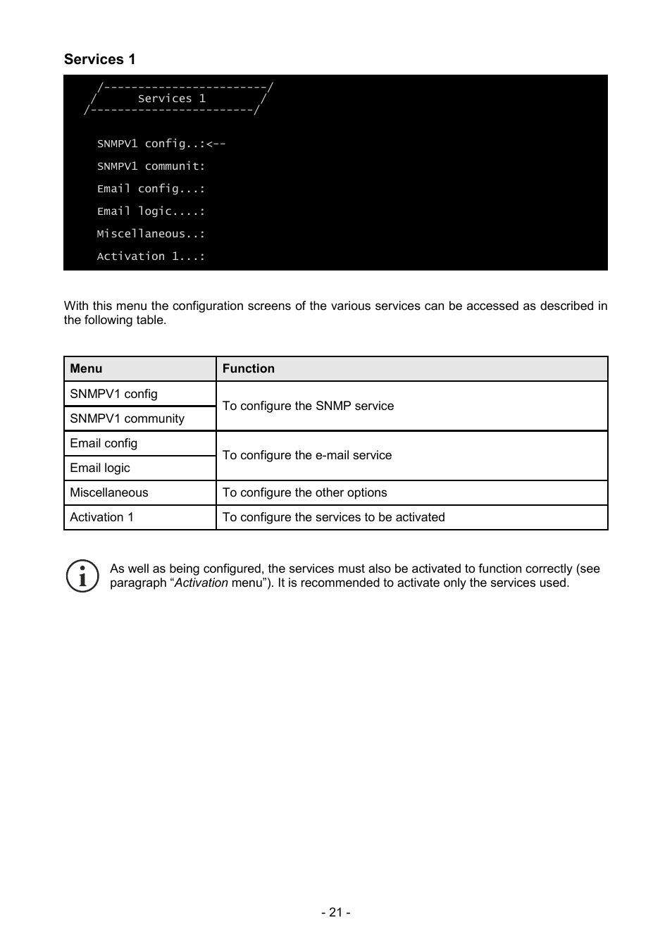 Services 1 | Riello UPS NetMan 204 User Manual | Page 21 / 48