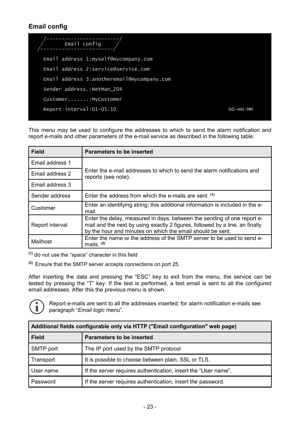 Email config | Riello UPS NetMan 204 User Manual | Page 23 / 48