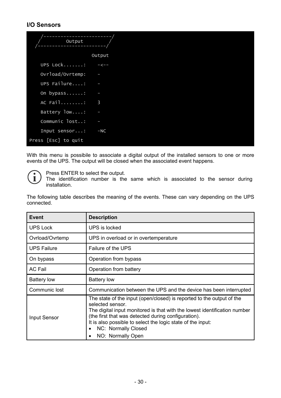 I/o sensors | Riello UPS NetMan 204 User Manual | Page 30 / 48