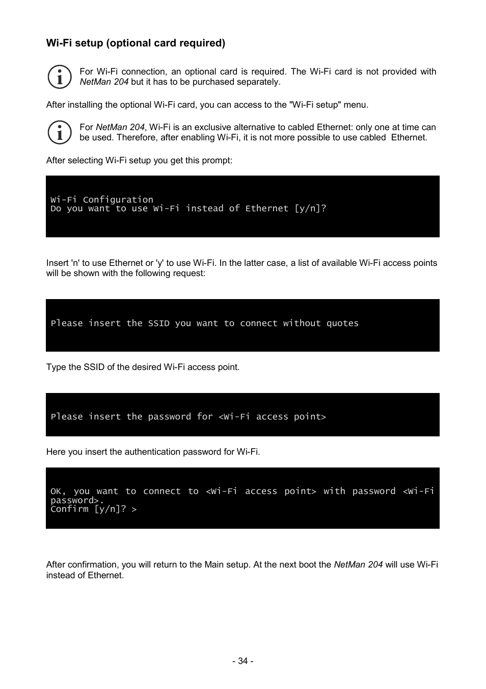 Wi-fi setup (optional card required) | Riello UPS NetMan 204 User Manual | Page 34 / 48