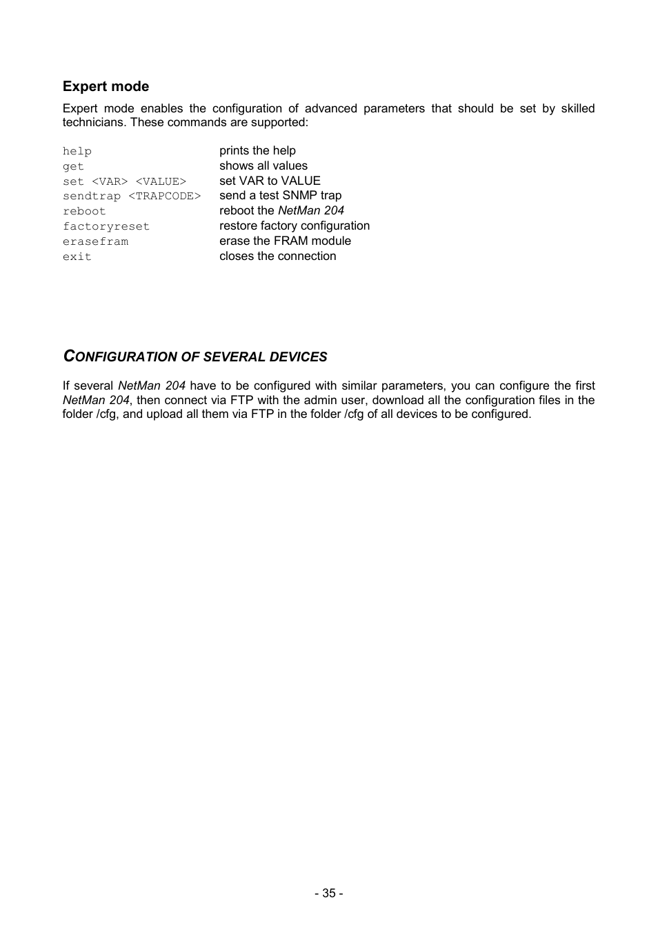 Expert mode, Configuration of several devices | Riello UPS NetMan 204 User Manual | Page 35 / 48