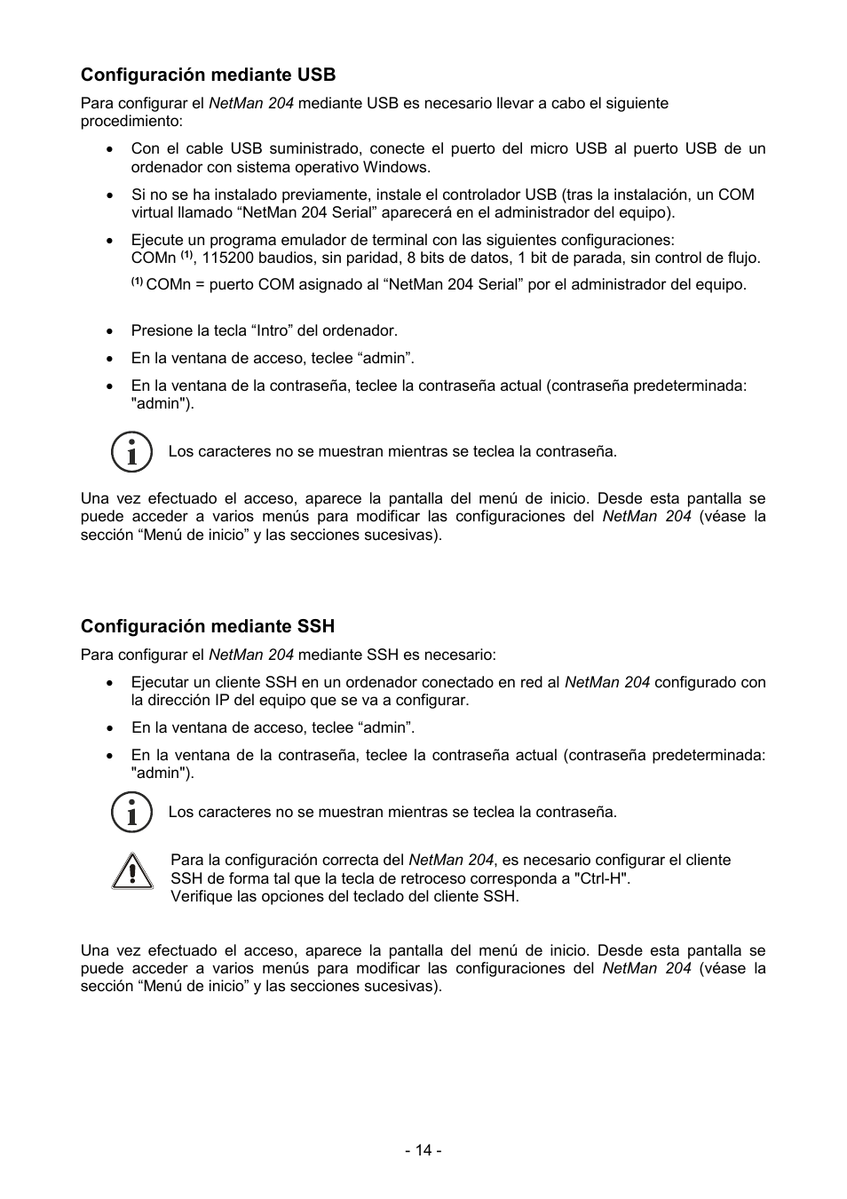 Configuración mediante usb, Configuración mediante ssh | Riello UPS NetMan 204 User Manual | Page 14 / 48