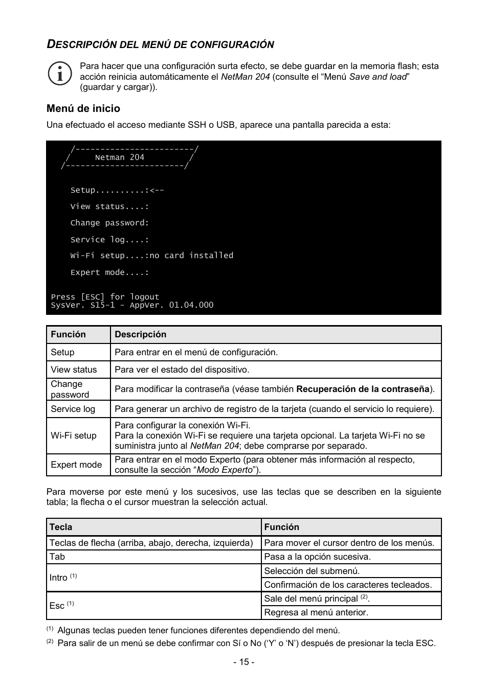 Descripción del menú de configuración, Menú de inicio | Riello UPS NetMan 204 User Manual | Page 15 / 48