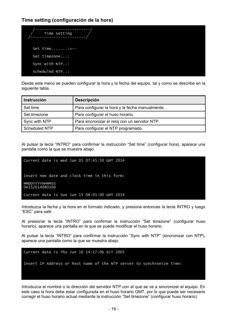 Time setting (configuración de la hora) | Riello UPS NetMan 204 User Manual | Page 19 / 48