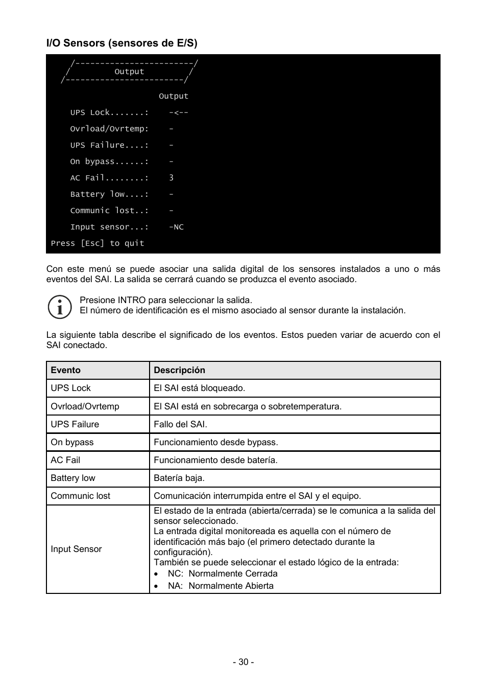 I/o sensors (sensores de e/s) | Riello UPS NetMan 204 User Manual | Page 30 / 48