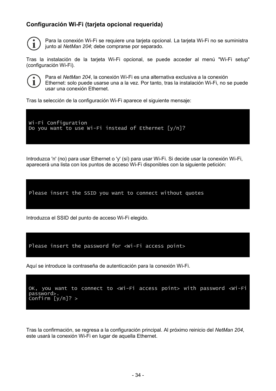 Configuración wi-fi (tarjeta opcional requerida) | Riello UPS NetMan 204 User Manual | Page 34 / 48