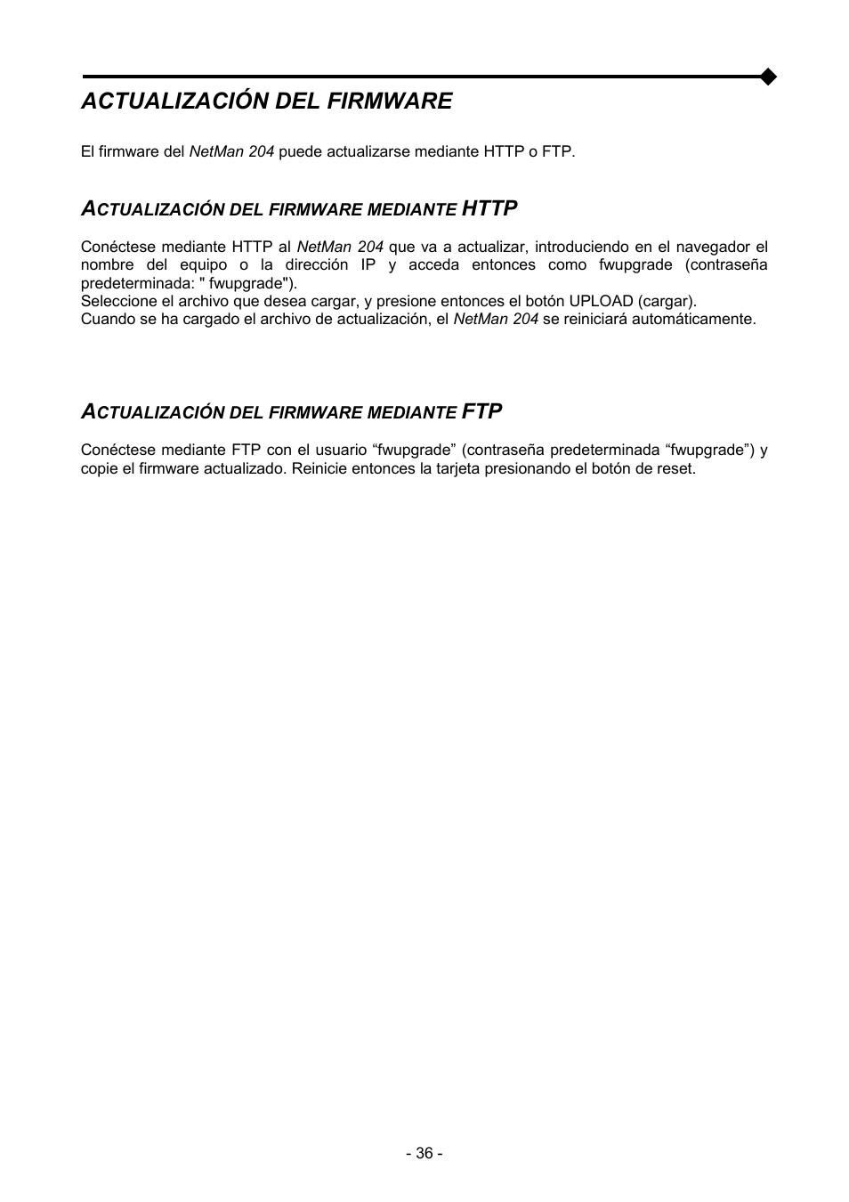 Actualización del firmware, Actualización del firmware mediante http, Actualización del firmware mediante ftp | Riello UPS NetMan 204 User Manual | Page 36 / 48