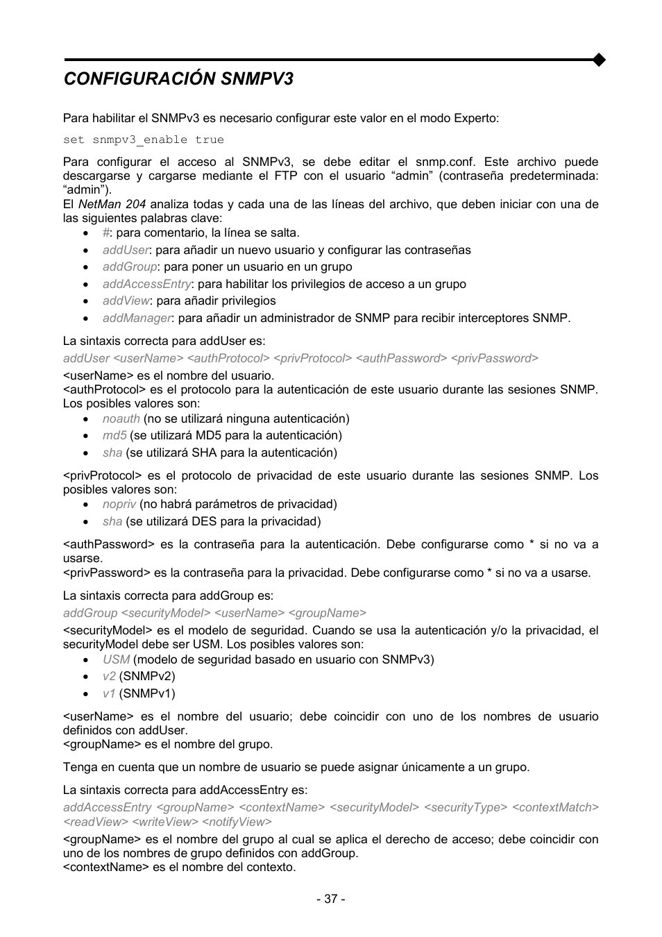 Configuración snmpv3 | Riello UPS NetMan 204 User Manual | Page 37 / 48