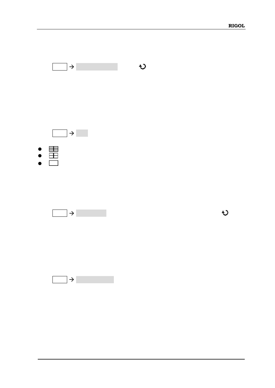 To set the waveform brightness, To set the screen grid, To set the grid brightness | To set the menu display | RIGOL DS6000 Series User Manual | Page 209 / 280