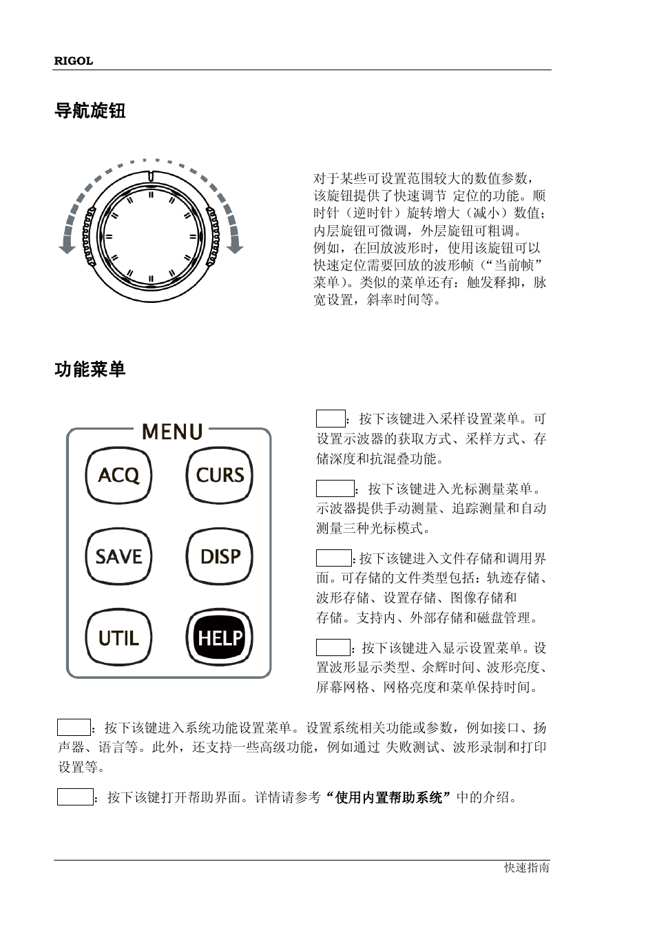 导航旋钮, 功能菜单 | RIGOL DS6000 Series User Manual | Page 24 / 79