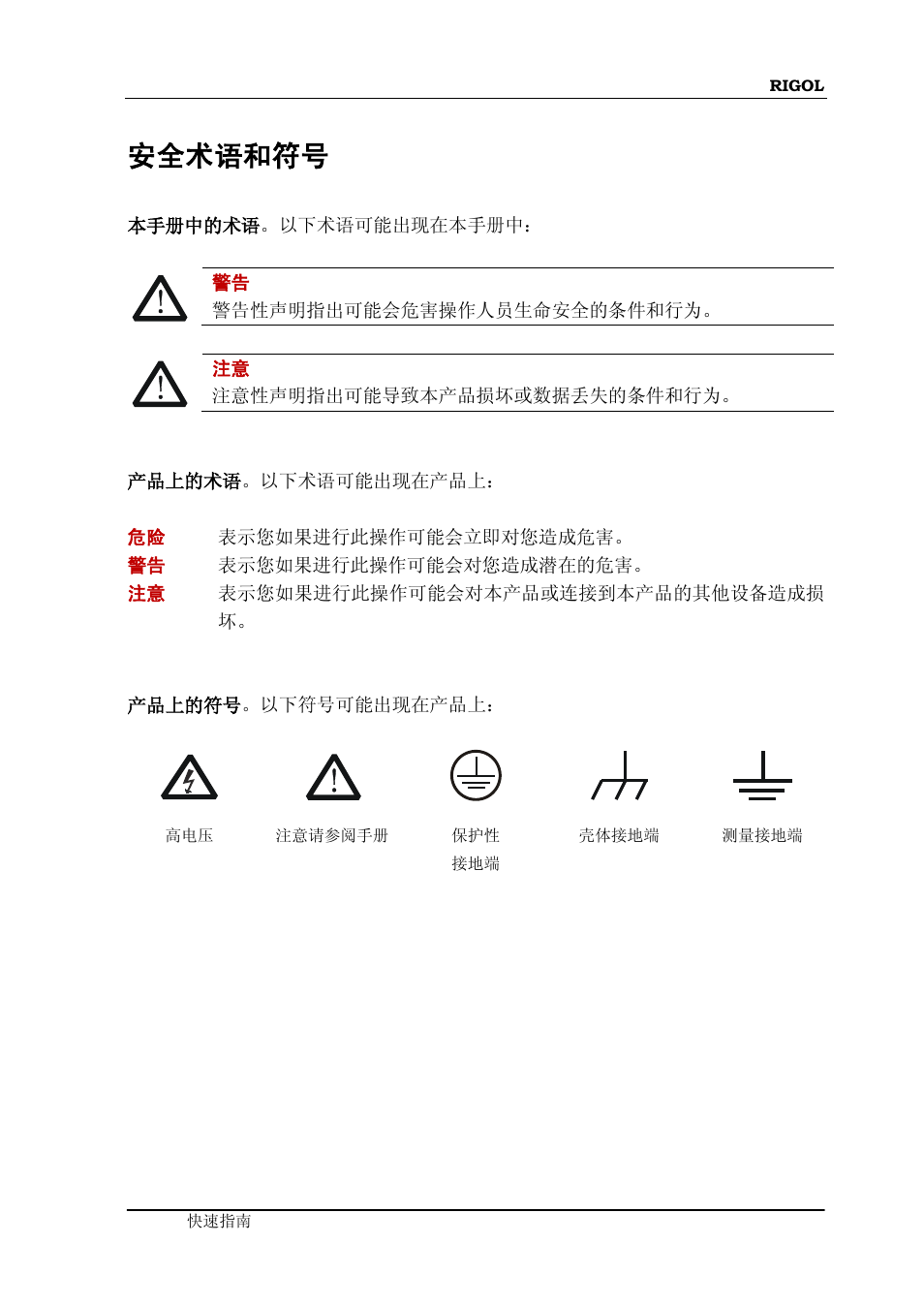 安全术语和符号 | RIGOL DS6000 Series User Manual | Page 7 / 79