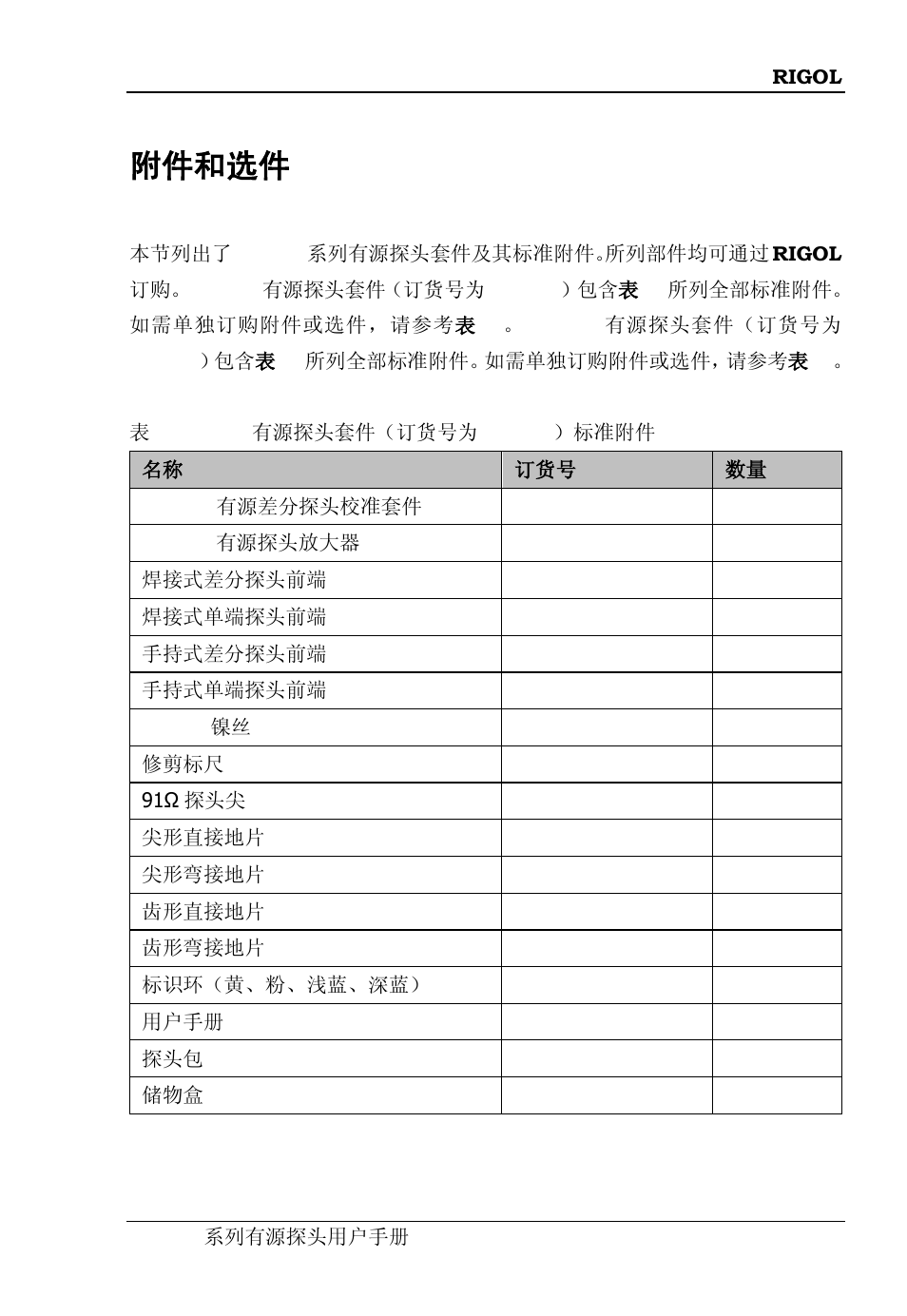 附件和选件 | RIGOL DS6000 Series User Manual | Page 11 / 63