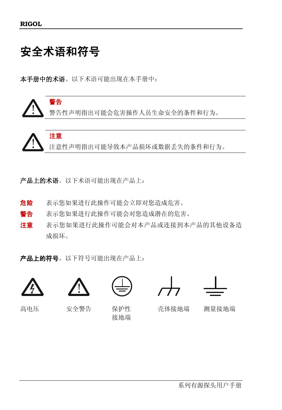 安全术语和符号 | RIGOL DS6000 Series User Manual | Page 4 / 63