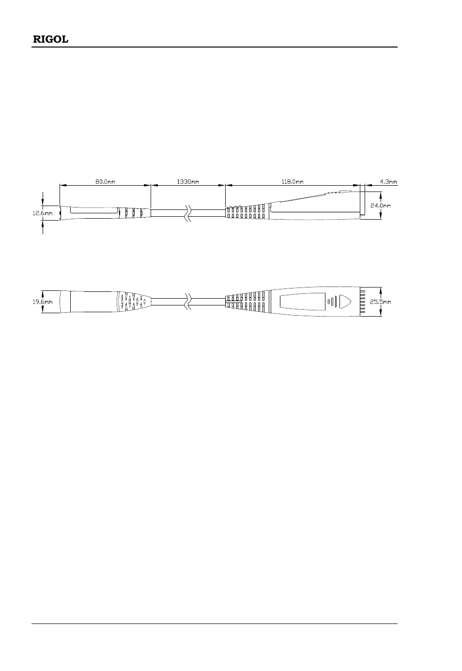 Probe dimensions | RIGOL DS6000 Series User Manual | Page 40 / 63