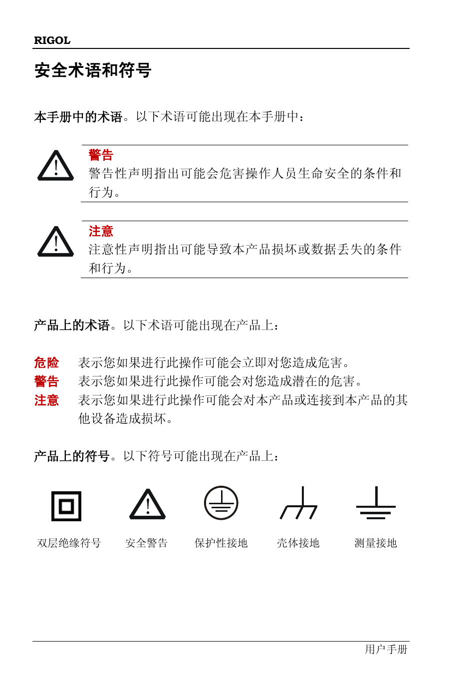 安全术语和符号 | RIGOL DS6000 Series User Manual | Page 6 / 66