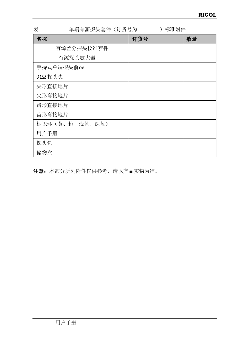 2 所列全部标准附件。如需 | RIGOL DS6000 Series User Manual | Page 11 / 49