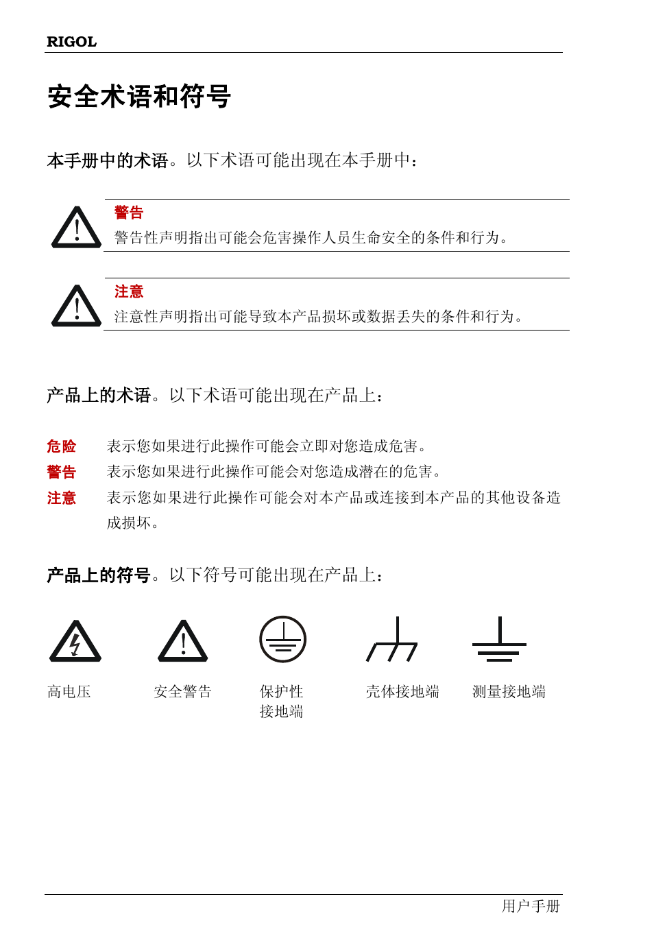 安全术语和符号 | RIGOL DS6000 Series User Manual | Page 4 / 49