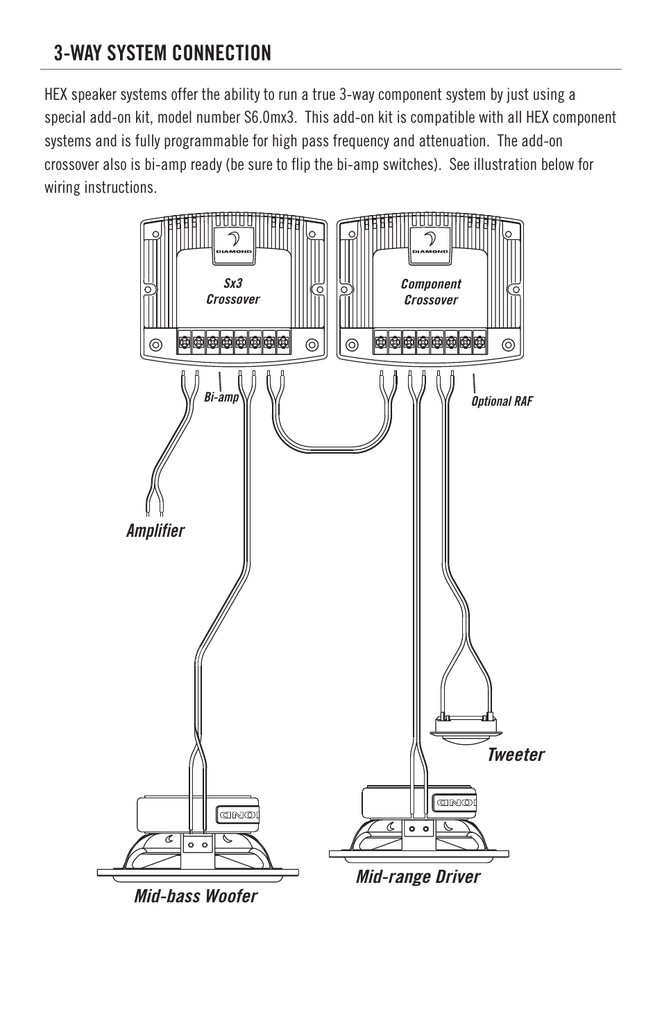 Product owners manual components, Features, Mid-bass speaker connection | Mounting, Crossovers, Component system connection, Way system connection thiele/small parameters, Physical dimensions, Phone, Service/tech support | Diamond S400 User Manual | Page 6 / 8