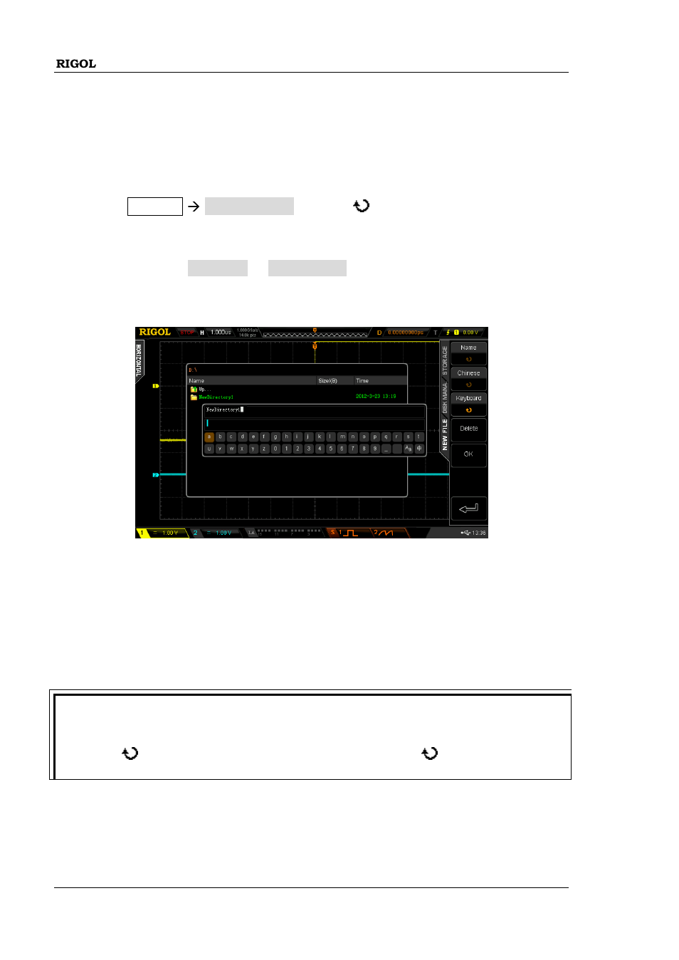 To create a new file or folder, To create a new file or folder -10 | RIGOL MSO/DS2000A Series User Manual | Page 256 / 317