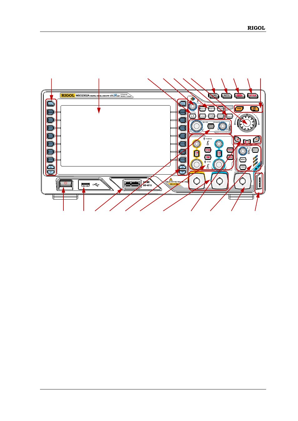 Front panel overview, Front, Panel | Overview -9, Overview | RIGOL MSO/DS2000A Series User Manual | Page 37 / 317