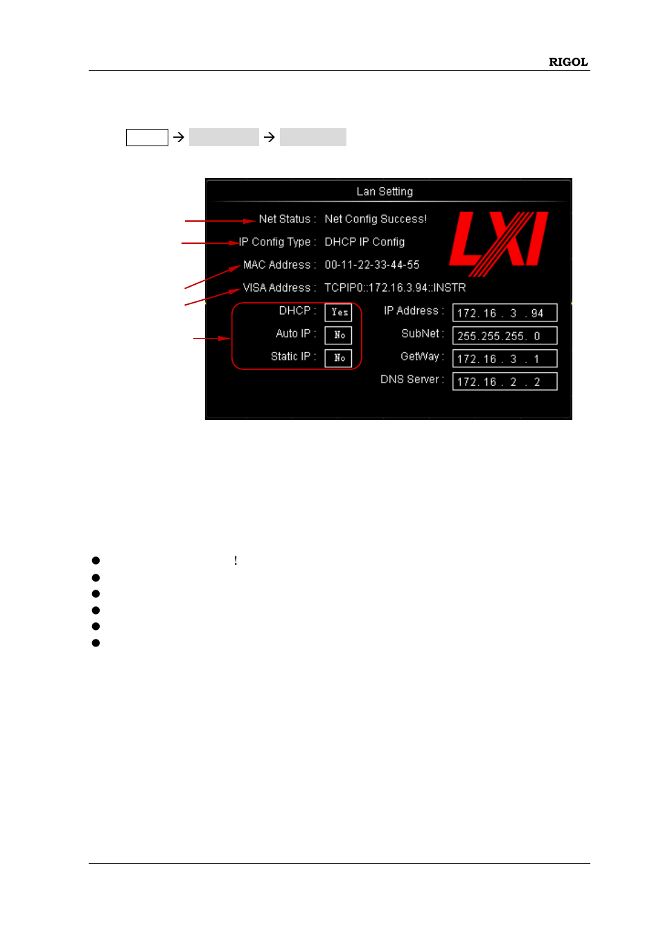 Lan configuration, Lan configuration -3, Network status | Ip configuration type | RIGOL MSO/DS1000Z Series User Manual | Page 235 / 270