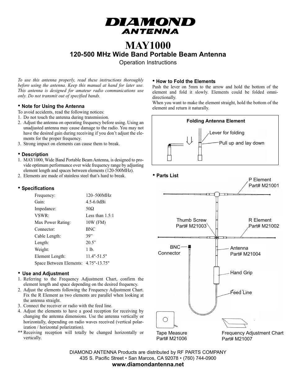 Diamond MAY1000 User Manual | 1 page