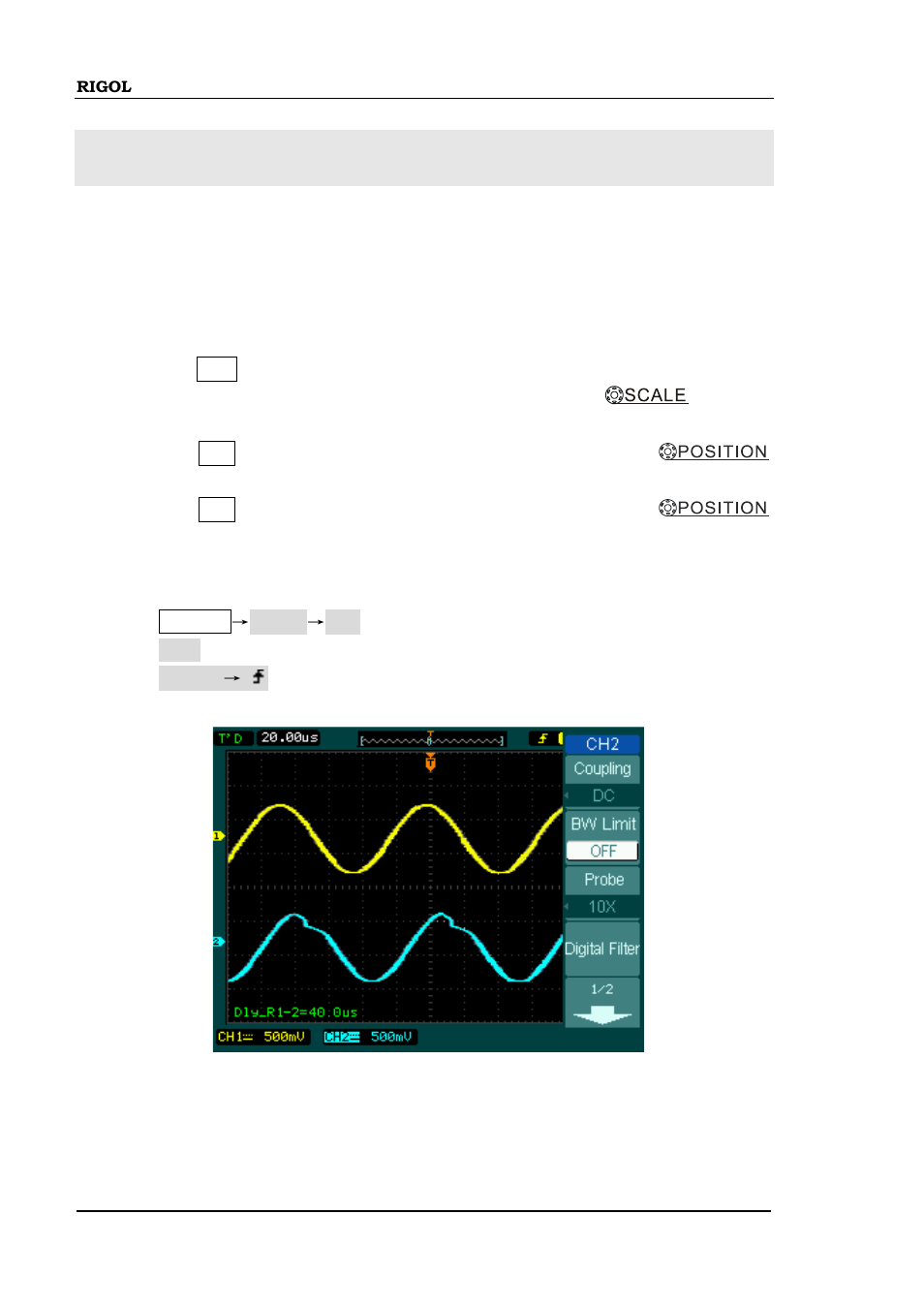 Example 2: view a signal delay caused by a circuit | RIGOL DS1000B User Manual | Page 140 / 166