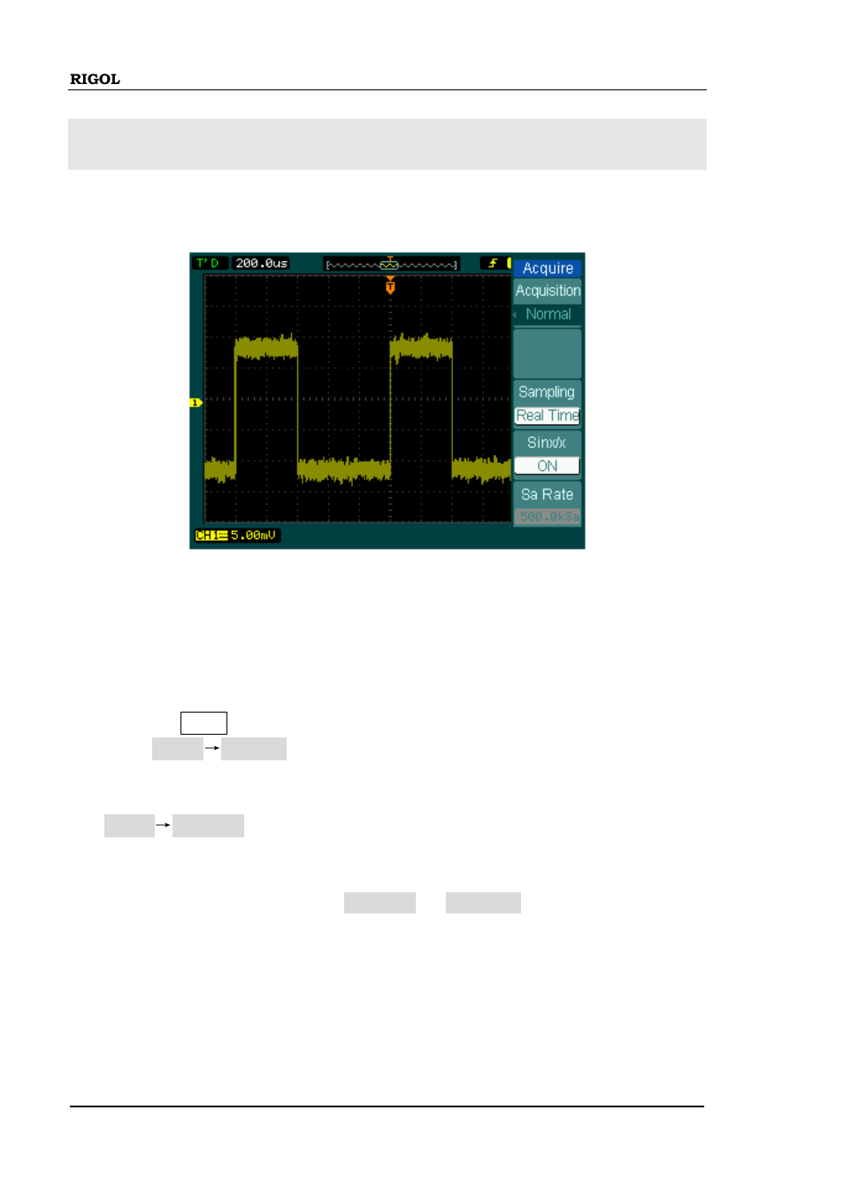 Example 4: to reduce the random noise on a signal | RIGOL DS1000B User Manual | Page 142 / 166